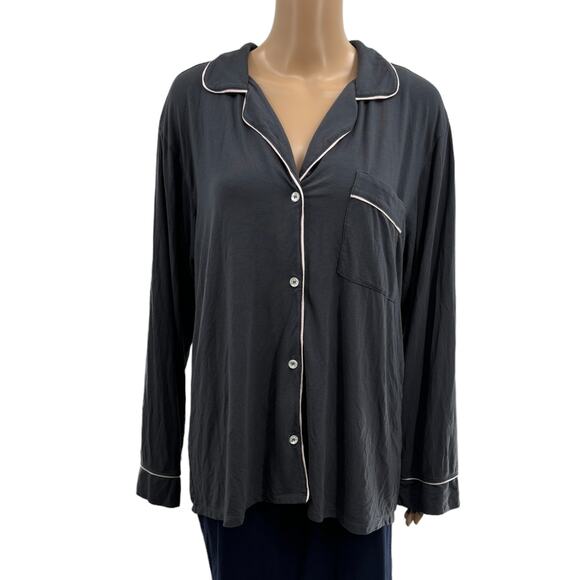 Eberjey Graphite Gray Gisele Piped Long Sleeve Pajama Top - Picture 4 of 10
